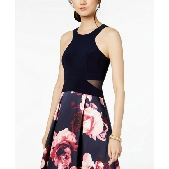 XSCAPE  Petite Solid & Floral High-Low Gown Dress Size 10P Formal Wedding Party - Picture 2 of 13